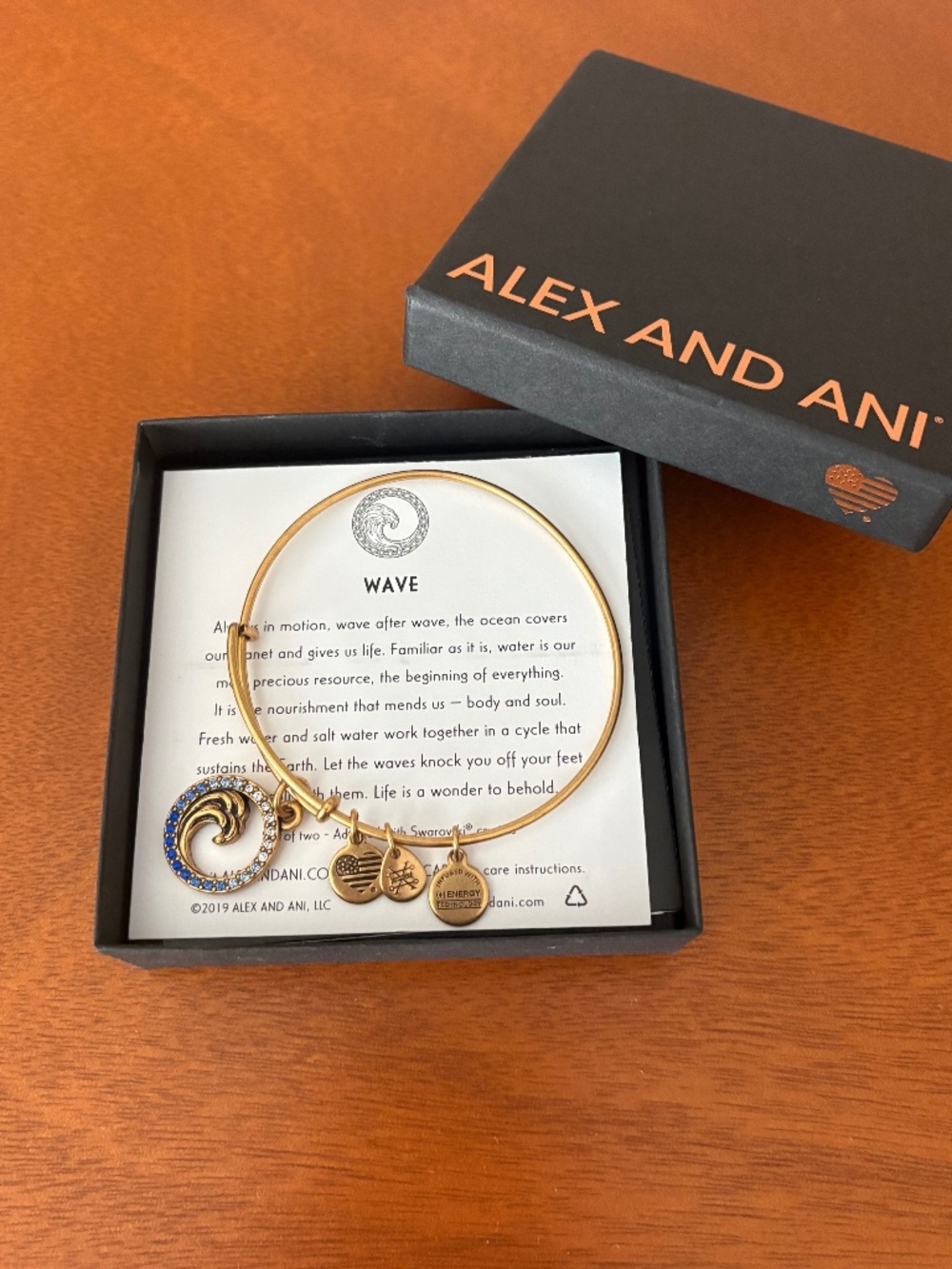 ALEX AND ANI BLUE WAVE ADJUSTABLE BANGLE CHARM BRACELET